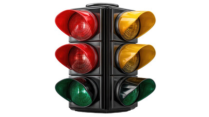 Traffic Light Signal: A close-up shot of a traffic light displays red, yellow, and green signals, showcasing a vital tool for regulating road transport and ensuring smooth flow.