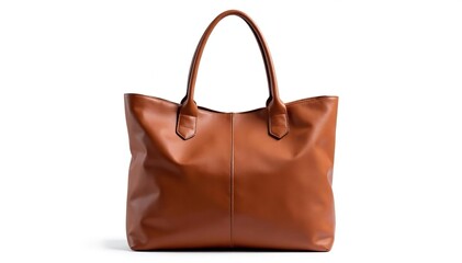 Naklejka premium Brown leather tote bag, isolated on white background, white background, travel bag, brown bag