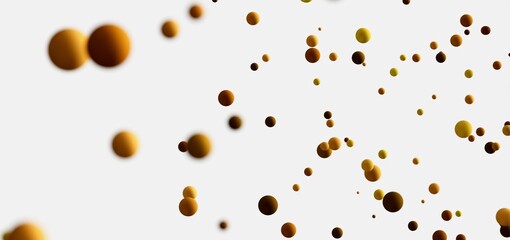 Floating spheres, abstract background, gold, brown, particles, design element.