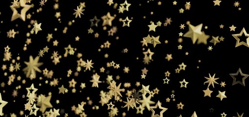 Beautiful image of gold stars falling against a black background. Perfect for celebration, holidays, or luxury.