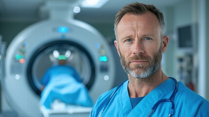 Advanced Healthcare Imaging: Nuclear Medicine Technologist Operating Modern Equipment in Diagnostic Setting