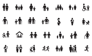 Family and People Icons Set in Black and White