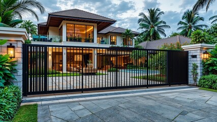 Luxury Estate: Captivating architecture of an opulent estate, showcasing grandeur and modern design, with lush landscaping and a secured entrance. Embodying elegance and exclusivity.