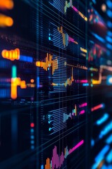 Obraz premium Abstract digital data visualization with colorful graphs and lines. Business and predictive analytics.