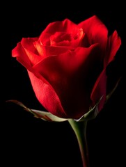 Elegant Red Rose with Single Petal Lit by Soft Light in Shadows