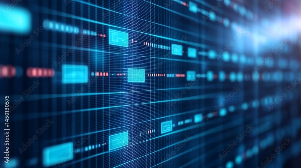 Poster abstract digital network with glowing lines and data visualizations. time management planning decisi
