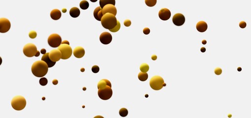 Floating spheres in gold and brown tones. Abstract background.