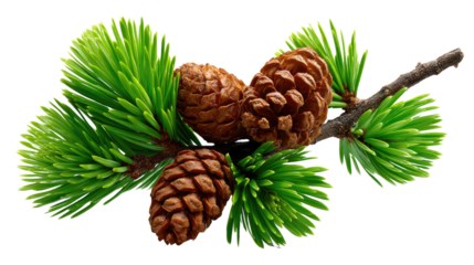 Pine Cones on a Branch: A detailed view of pine cones, intricately textured and perfectly capturing the essence of nature. The photo shows three cones and fresh green needles.