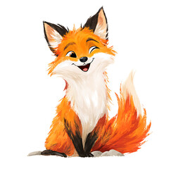 Obraz premium A delightful cartoon fox sits, radiating charm with its bright orange fur and a playful expression. It embodies innocent and cheerfulness.
