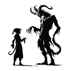 Silhouette of Demon and Little Girl Standing