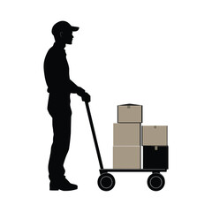 Silhouette of Delivery Worker with Stacked Boxes