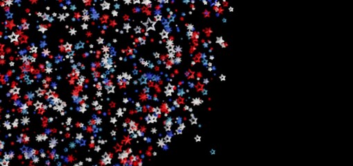 Festive 4th of July background. Red, white, and blue stars on black.