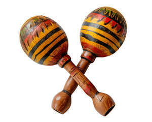 Two Wooden Maracas on Transparent White Background 