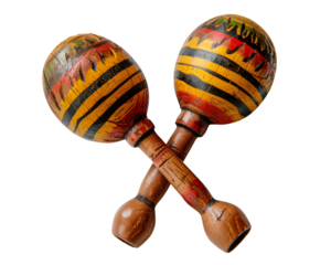 Two Wooden Maracas on Transparent White Background 