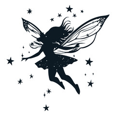 Flying Fairy with Sparkling Stars Silhouette