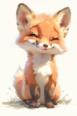 Obraz premium Adorable cartoon fox with a playful expression. Orange, cream and brown