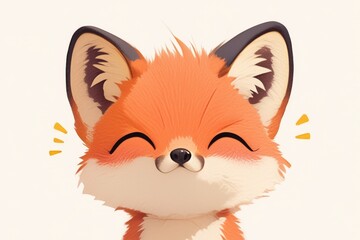 Obraz premium Adorable cartoon fox with bright orange fur smiling against a cream background