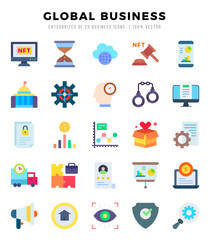 Global Business. Flat icons Pack. vector illustration.