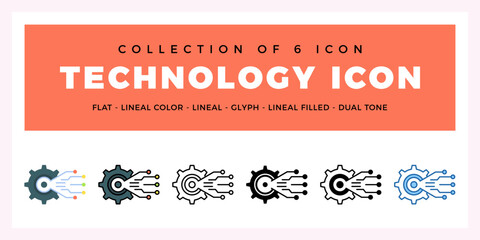 Pack of 6 Vector technology icon