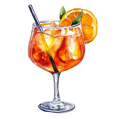 illustration Alcoholic Aperol Spritz Cocktail in glass with orange slices, Isolated on transparent background