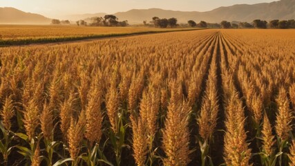 Golden Fields: Expansive fields of golden grain stretch towards a horizon kissed by the morning sun, embodying the essence of agricultural abundance and rural beauty.