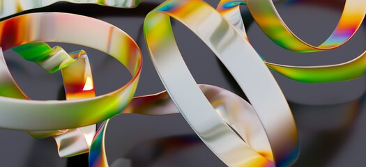 Vibrant, iridescent ribbons create a dynamic, abstract composition. Perfect for modern designs.
