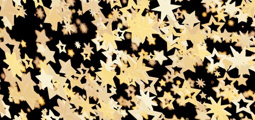 Sparkling gold stars on black. Festive, celebratory background.