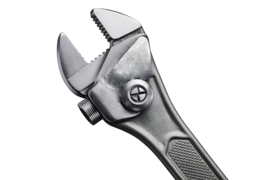 Close up view of an adjustable wrench tool on a black background on transparent background - Powered by Adobe
