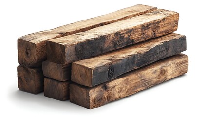 Fototapeta premium pieces of timber laid on top of each other, against a white background