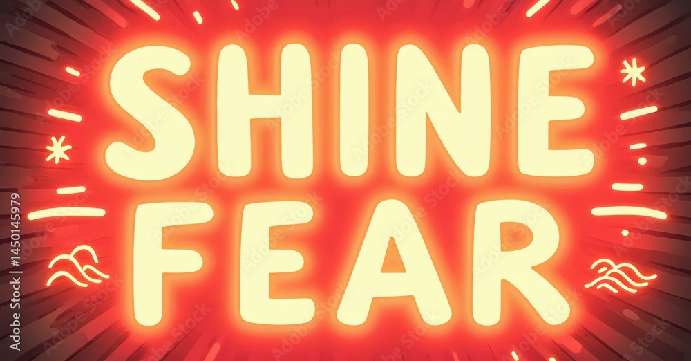 Aufkleber bright yellow text reads shine fear against red background. lines radiate outward, creating dynamic 