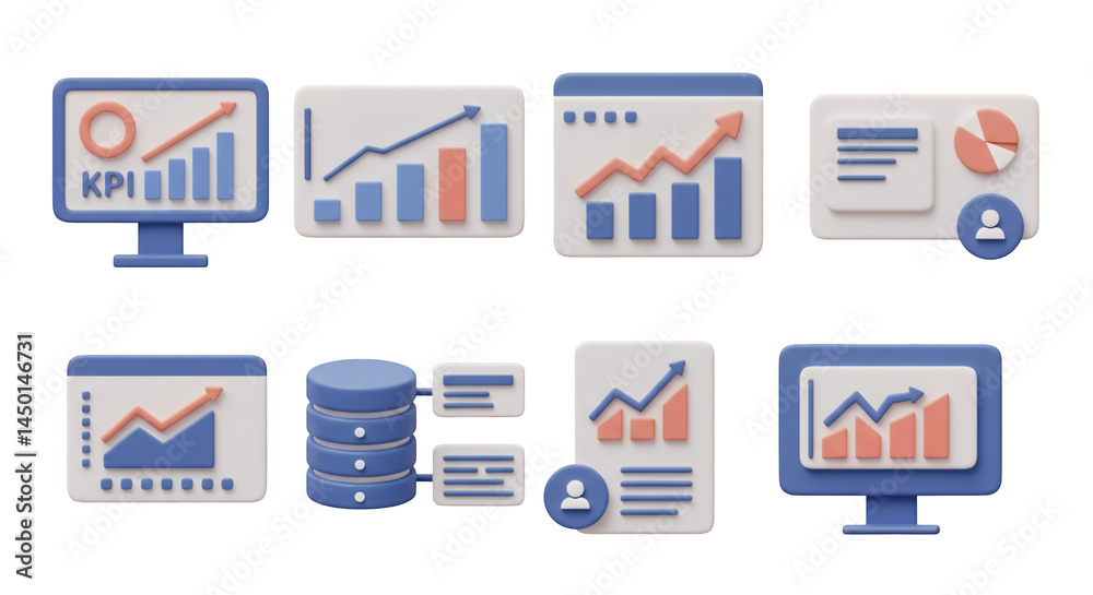 Poster business data analytics with charts and graphs key performance indicators on transparent background 
