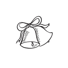 A pair of wedding bells black and white illustration.