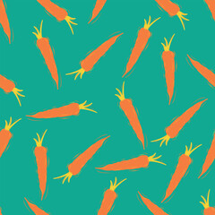 Vegetables seamless hand drawn vector pattern with carrots in vibrant color combination