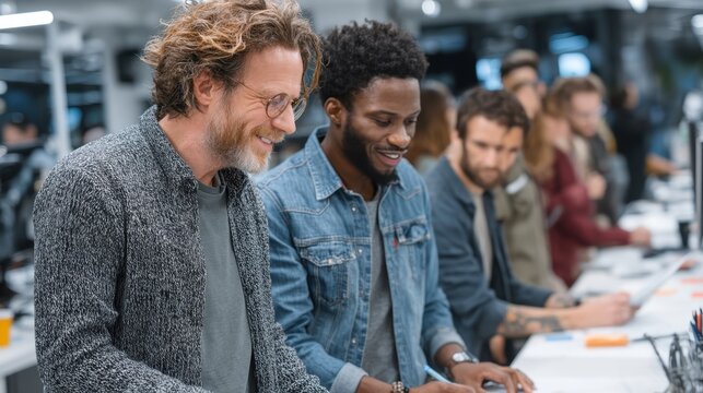 A corporate team evaluating the impact of their new B2B product on customer operations, gathering feedback and making adjustments to ensure continued client success