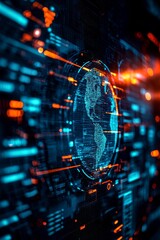 Obraz premium Digital world map with glowing data streams and vibrant colors. Mapping technology geographic information systems.