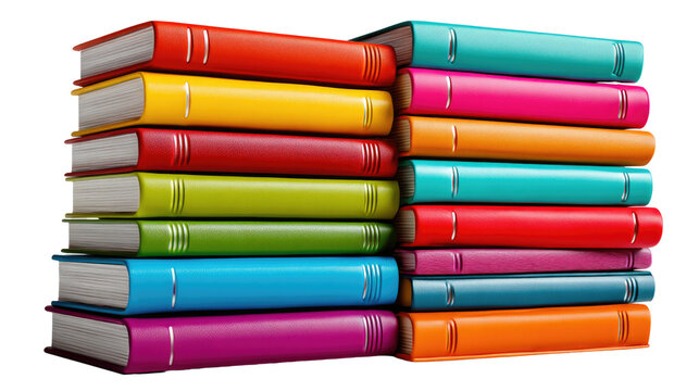 Stacked Literary Treasures: A vibrant arrangement of colorful books stacked against each other, evoking the joy of reading and learning.