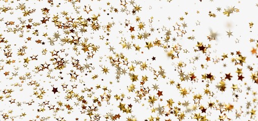 Sparkling gold stars on white. Festive, celebratory background.