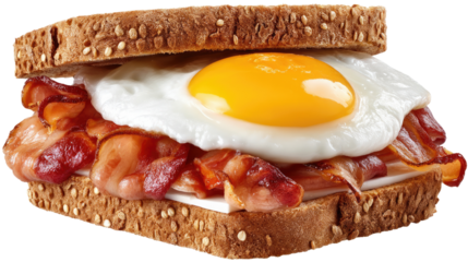 Savory Sandwich: A delicious breakfast sandwich with a fried egg and bacon layered on a bread.