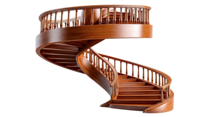 Elegant Spiral Staircase: A beautifully crafted wooden spiral staircase, with its intricate design and warm tones, leads upwards in an inviting display of architectural artistry.