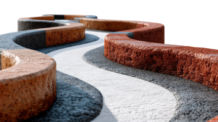Curving Concrete Pathway: An abstract and modern, curving concrete pathway with two different tones of brown and blue.