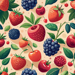 Vibrant display of assorted berries and fruits set against a beige background showcasing freshness and nature's bounty Generative AI