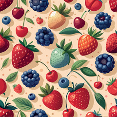 Colorful assortment of fresh berries on a cream background creating a vibrant farm-inspired pattern Generative AI