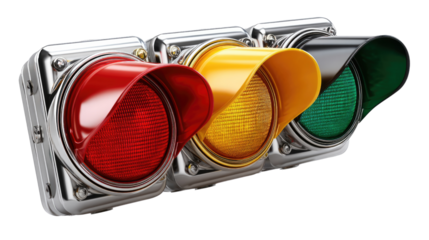 Traffic Light Signal: A vibrant display of a traffic light, showcasing the universal signaling system used to control traffic flow. The red, yellow, and green lights represent stop, caution.