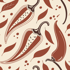 Chili pepper pattern with leaves in earthy tones on a light background Generative AI