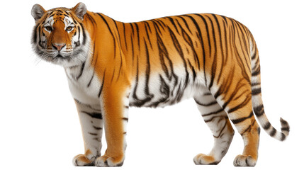 Fototapeta premium Magnificent Tiger Portrait: A stunning portrait of a regal tiger with its striking orange and black stripes, showcasing the animal's raw power and majestic beauty.