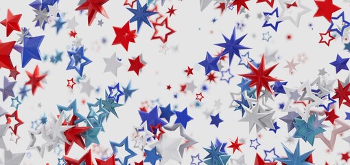 Obraz premium Red, white, and blue stars burst across a white background. Perfect for Independence Day celebrations!