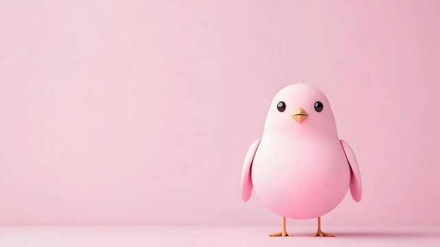 Cute pink bird standing against a soft pink background showcasing playful charm and whimsy