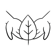 Vector icon for Nature Preservation. Two hands holding a leaf symbolizing environmental protection and sustainability.