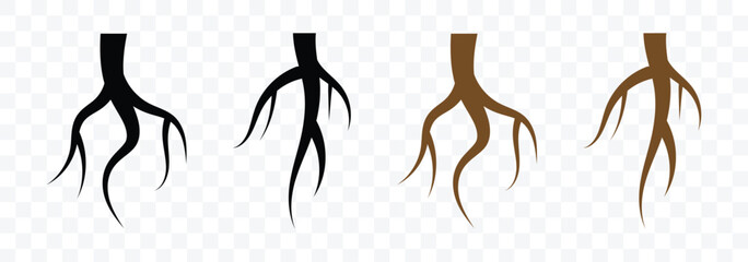 Tree root silhouette icon set. Set of tree roots. root of the tree icon. Vector illustration.