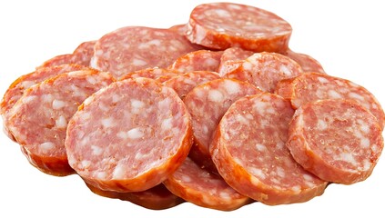 Obraz premium Sliced deli sausage isolated on a white background